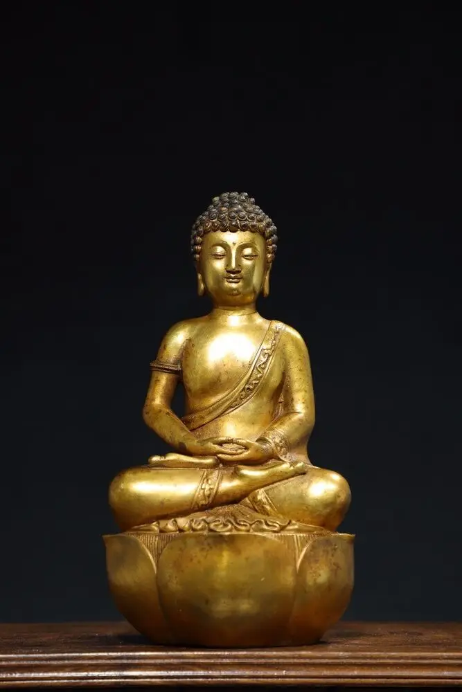 

10.2" Antique Tibetan Buddhism temple Bronze 24k gilt Shakyamuni Buddha statue