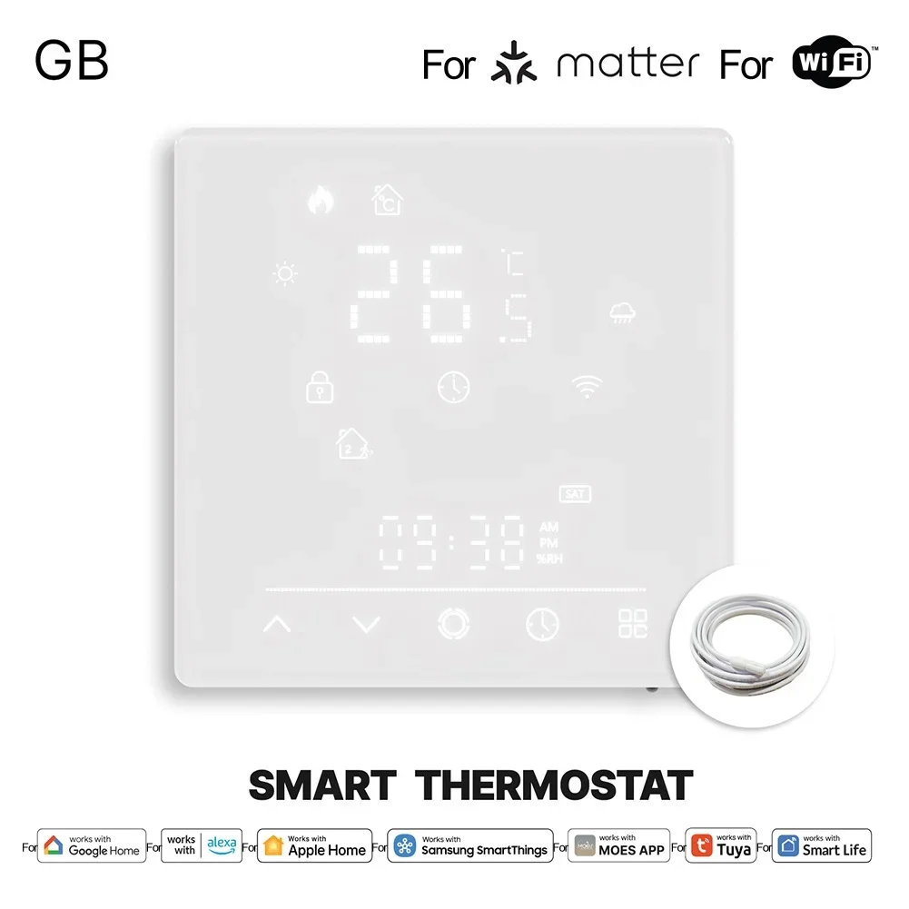 WiFi Smart Home Thermostat by For MOES Compatible with For Tuya and For Matter Protocols Includes Automated Safety Functions