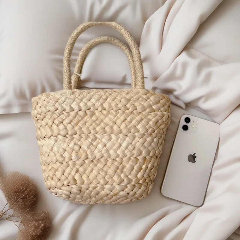 Cute Corn Husk Weave Handbag Vacation Beach Photo Prop Kids Portable Small  Style Lovely Handheld Bag for Women