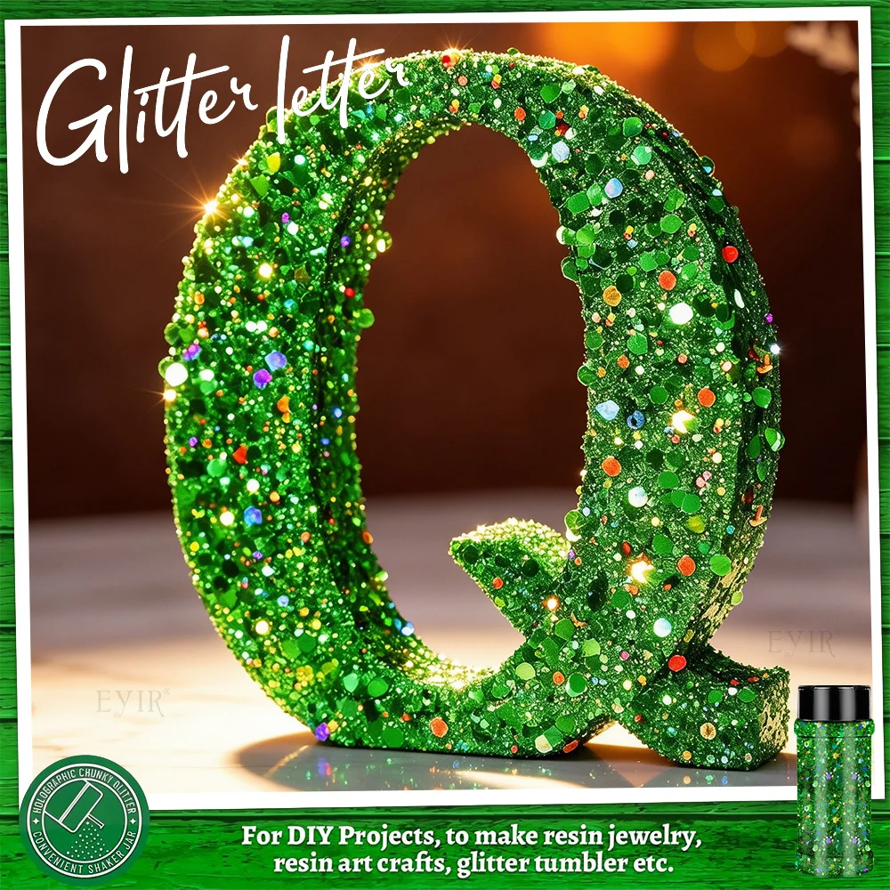 EYIR Green Glitter Set 2PCS 50g Chunky 80g Fine Holographic Glitter for Epoxy Resin Tumblers Christmas DIY Craft Decorations