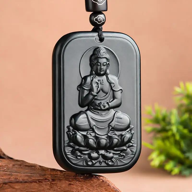 Natural Old Hotan Black Jade Large Size Tathagata Pendant Zodiac Sheep & Monkey Design Buddhist Patron Saint For This Life