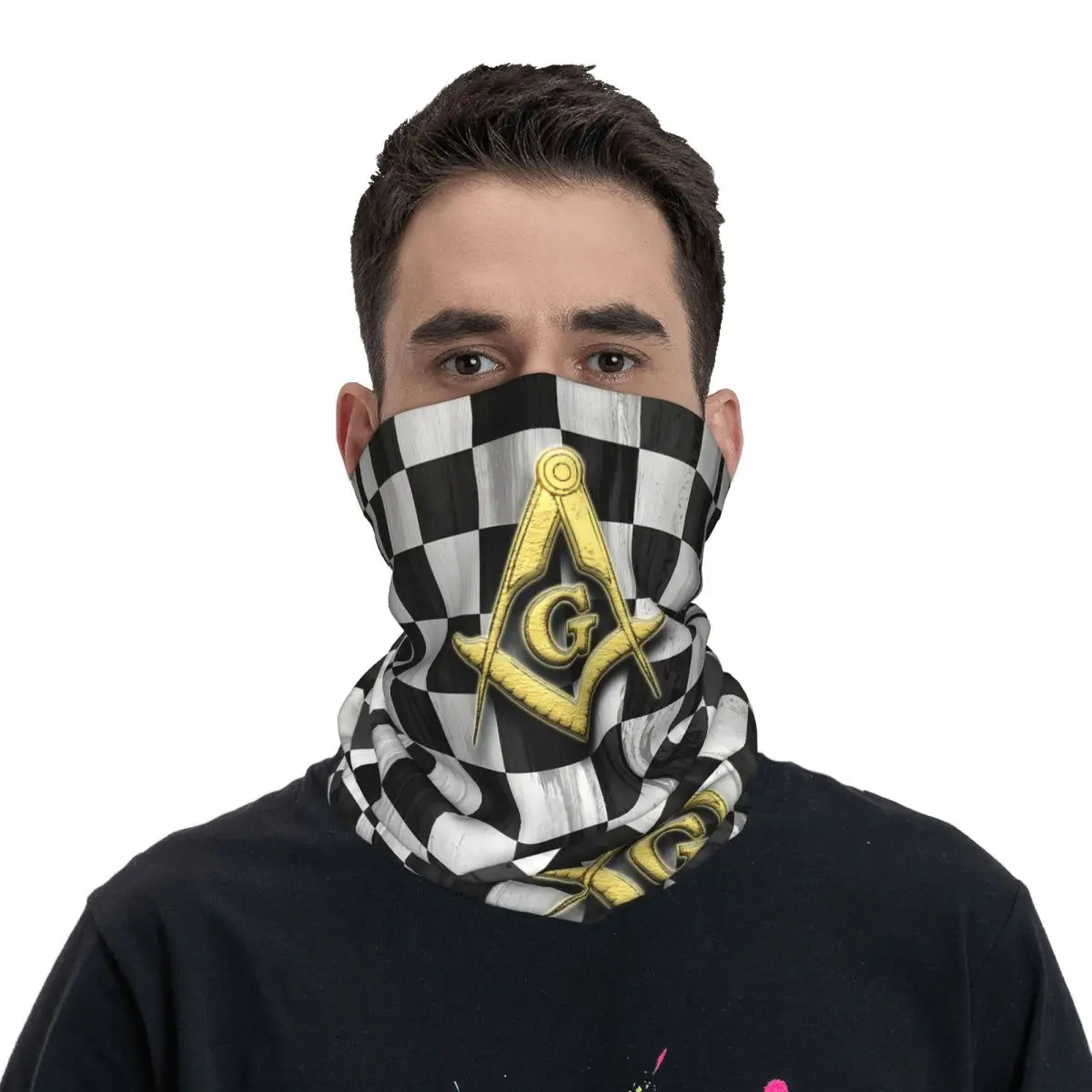 Square Compass And Checkers Thin Bandana Neck Gaiter Square Compass And Checkers Wrap Scarf Headband Neck Cover