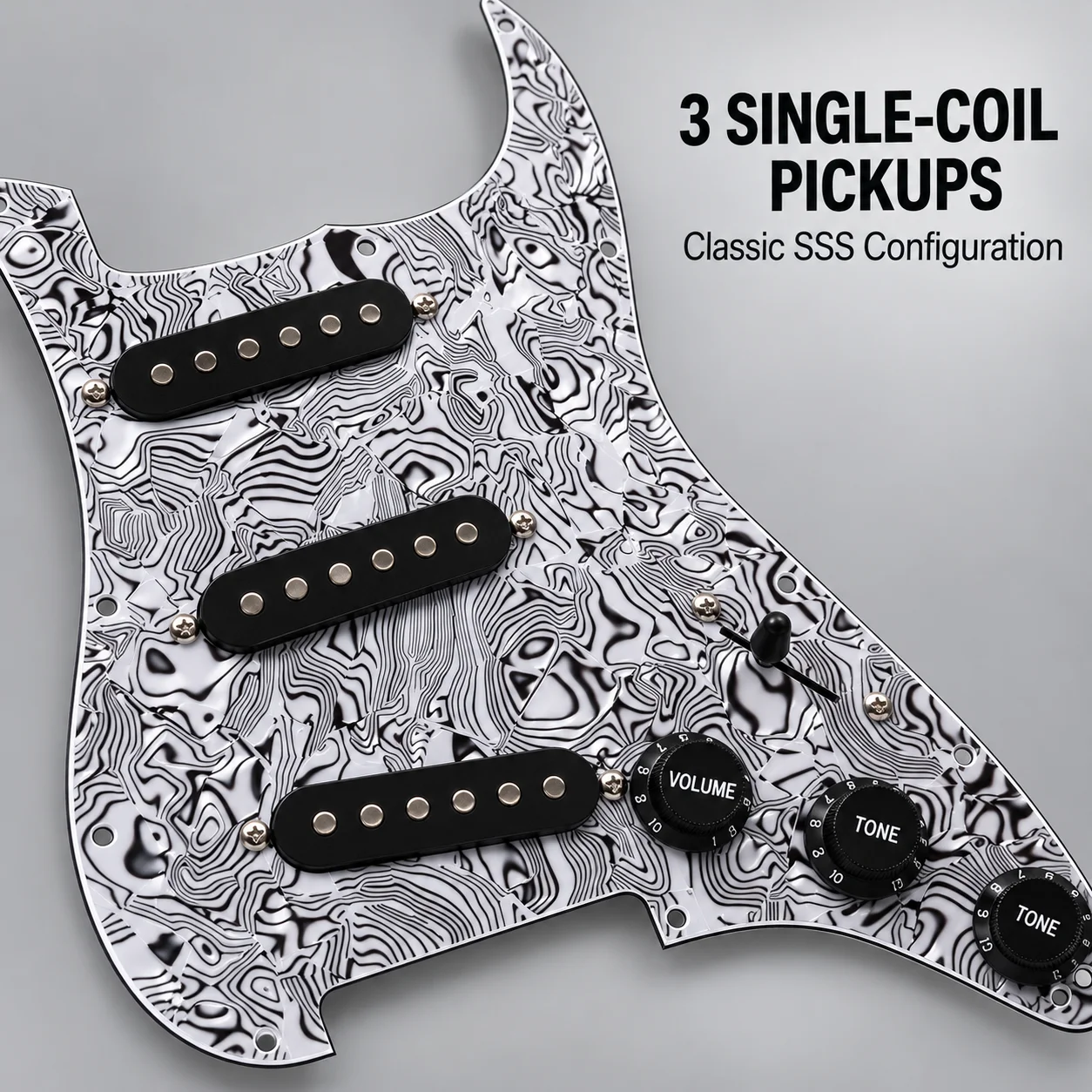 Prewired SSS Pickguard Assembly for ST-Style Electric Guitar, Zebra Pattern, 3 Single-Coil Pickups