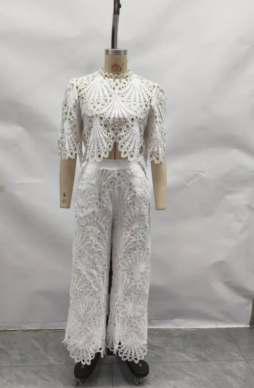 y2k 2 Piece Sets Women Outfit Summerlace Short Sleeved O-Neck Top High Waisted Pocket Pants Set Urban Commuting Women Pants Set