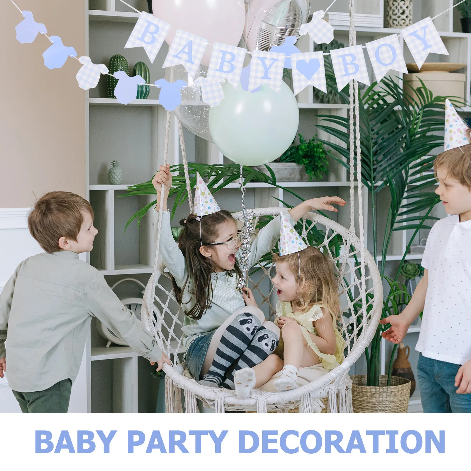 2Pcs Baby Boy Shower Banner Gingham Welcome Party Decorations Baby Shower Congratulations Infant Birthday Newborn Celebration