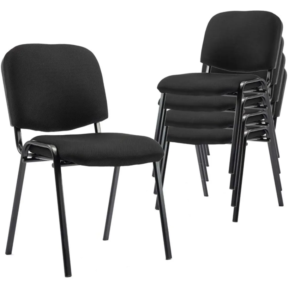 Stacking Chairs with Mesh Upholstery for Training Room, Reception Room, Meeting Room, Set of 5 Black Low Back Stackable Chairs