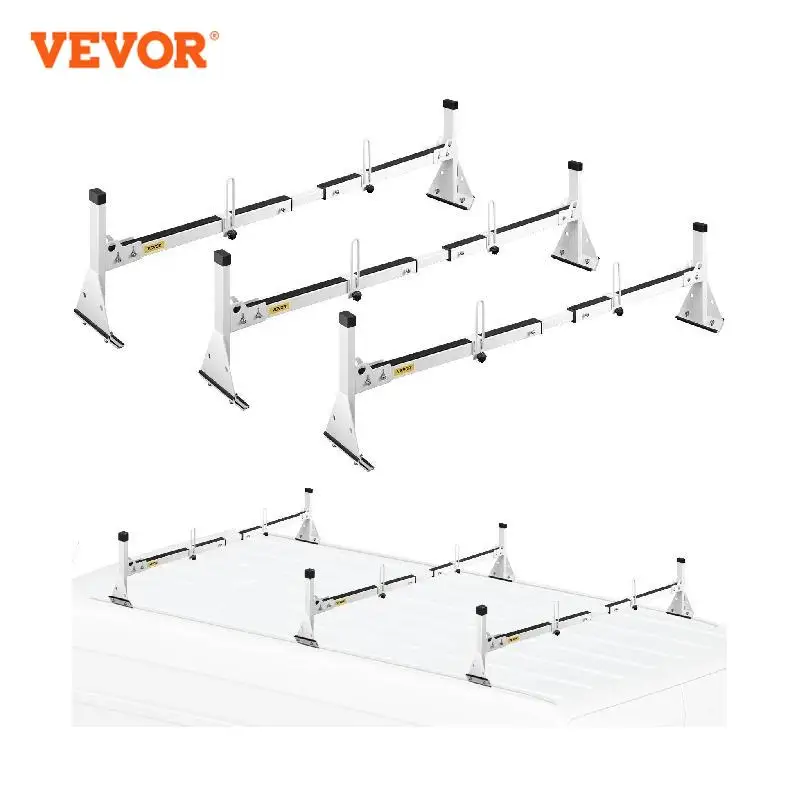 VEVOR Roof Ladder Rack Van Ladder Rack with Ladder Stoppers 661LBS 3 Bars Universal Adjustable Length 52