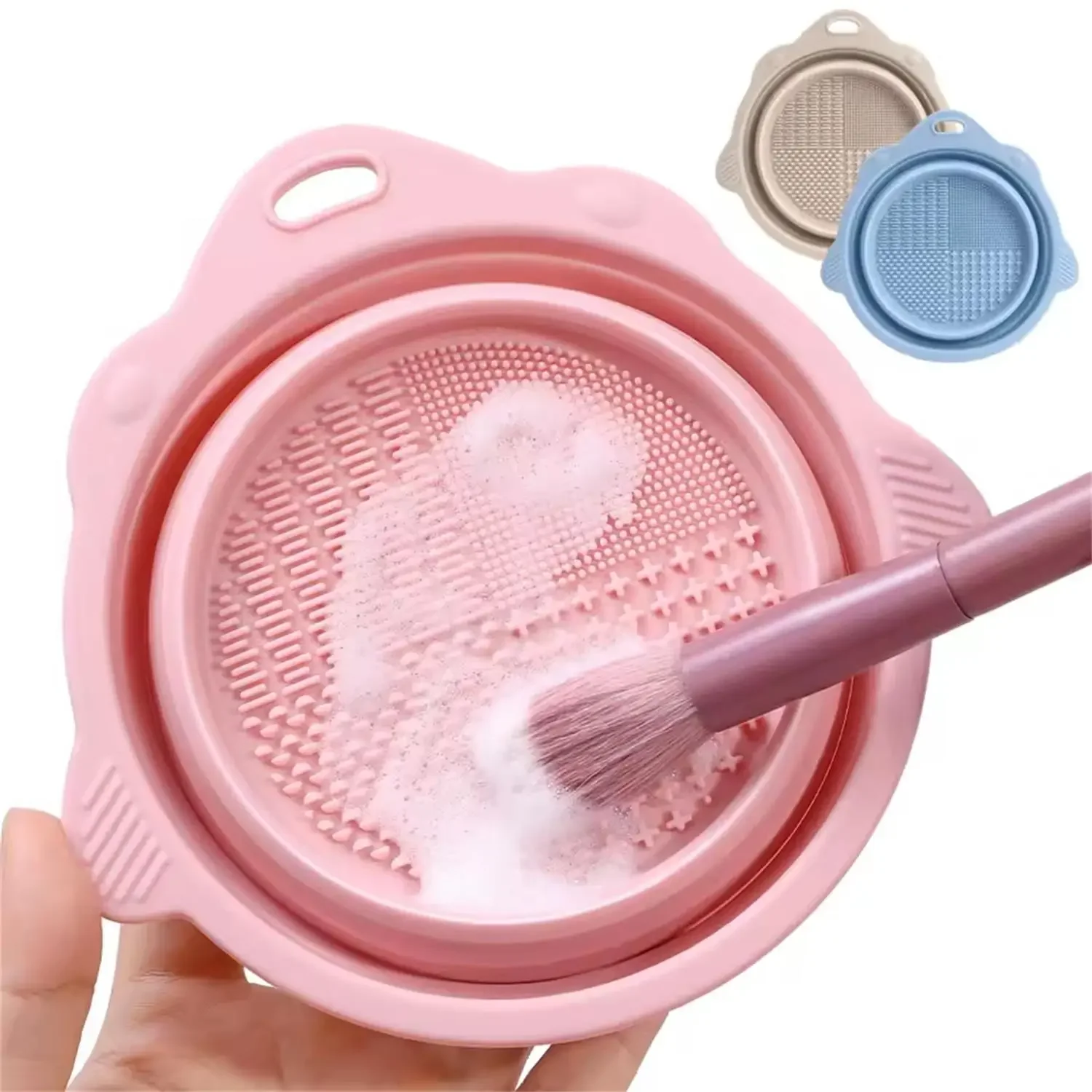 Foldable Silicone Makeup Brush Cleaner, Portable Wash Bowl & Cleaning Mat for Eyeshadow, Foundation Brushes & Puffs