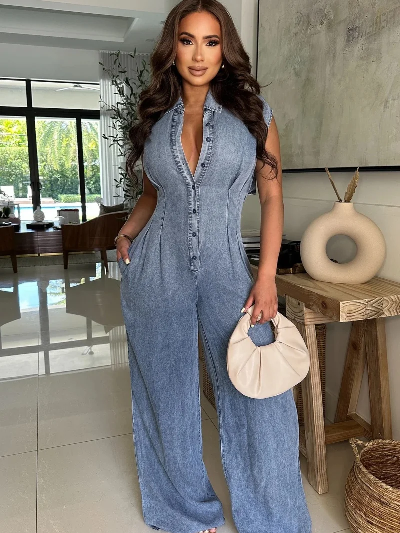 

Уличная одежда, джинсовые комбинезоны, летняя одежда, женские прямые джинсы без рукавов с вырезом, комбинезоны, цельные комбинезоны, наряды