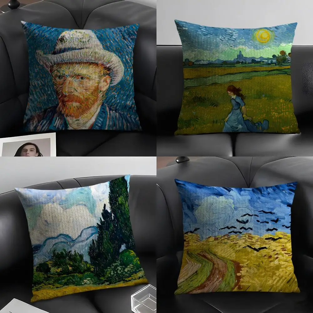 Artist V-Van Gogh Oil Painting Cushion Cover Natural Linen O