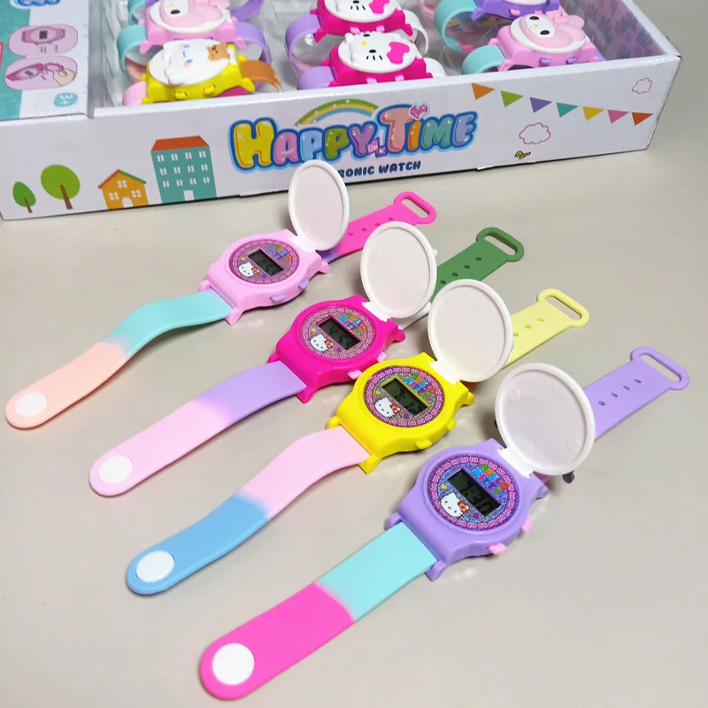 12pcs Sanrio Watch Hello Kitty Cinnamoroll Children\'s Electronic Watch Bracelet My Melody Rainbow Watch Children\'s Flip Watch