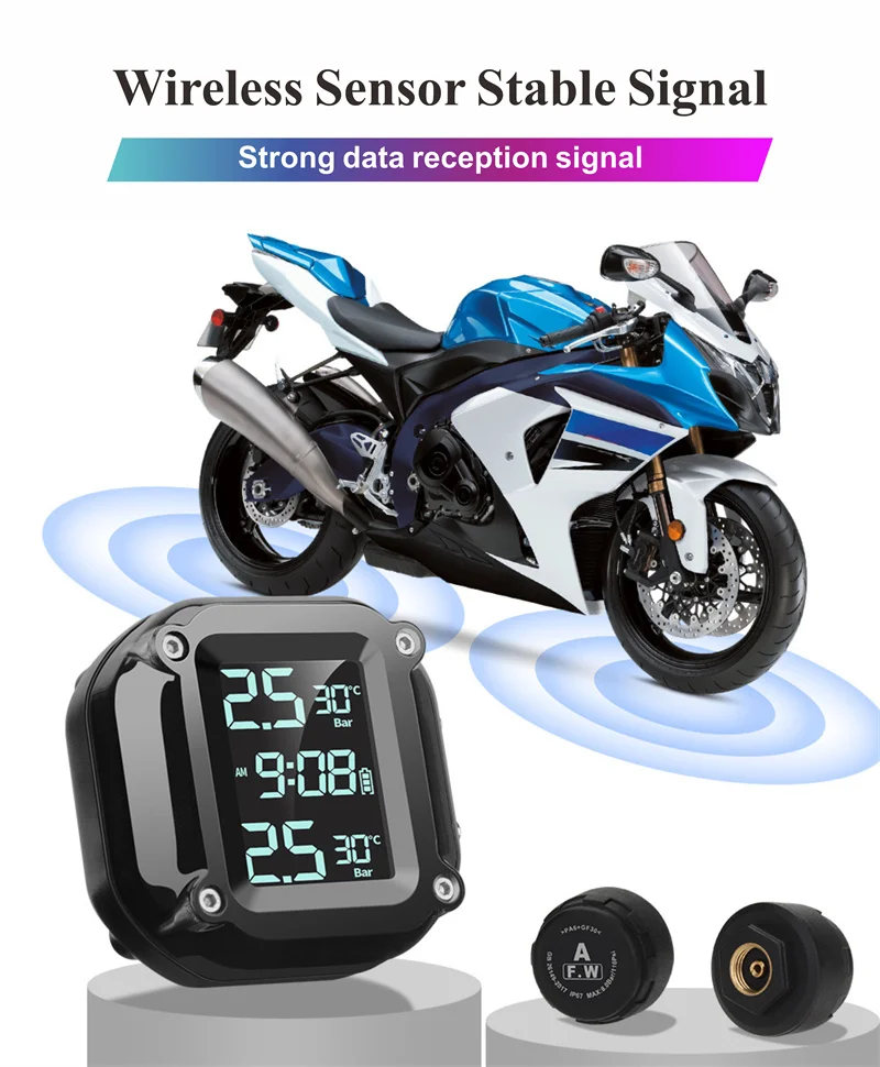 

Portable Motorcycle TPMS Wireless Tire Pressure Monitor LED Dustproof Waterproof Electric Vehicle Tire Pressure Detection
