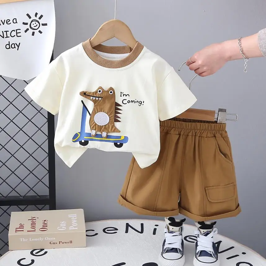 

Boys Summer Dinosaur Sets 6 To 12 Months Designer Cartoon Print Short Sleeve T-shirts And Shorts Two Piece Outfits Kids Clothes