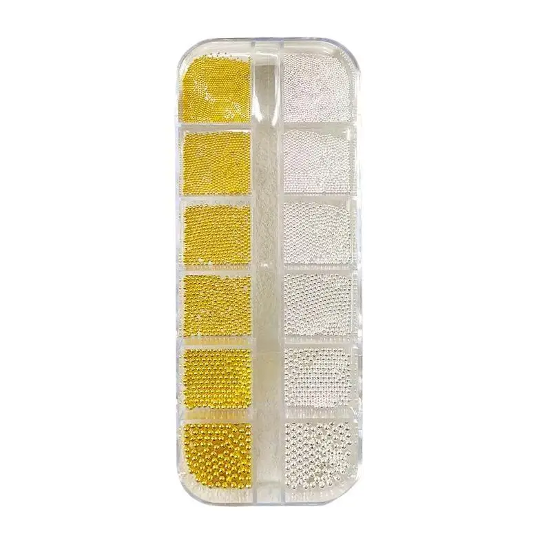 12 Gitter 0,6-2mm Gemischte Größen 3D-Design Nagelkunst Winzige Stahlperlen Gold Silber Schmuck Maniküre-Tipps Charm Mikrokugeln DIY-Dekoration – Detail 8