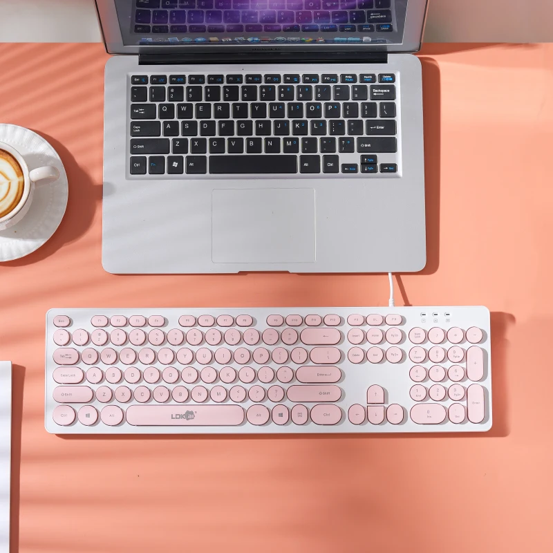 Cute Round Key Keyboard Wired USB Standard Layout for PC Laptop Office Home