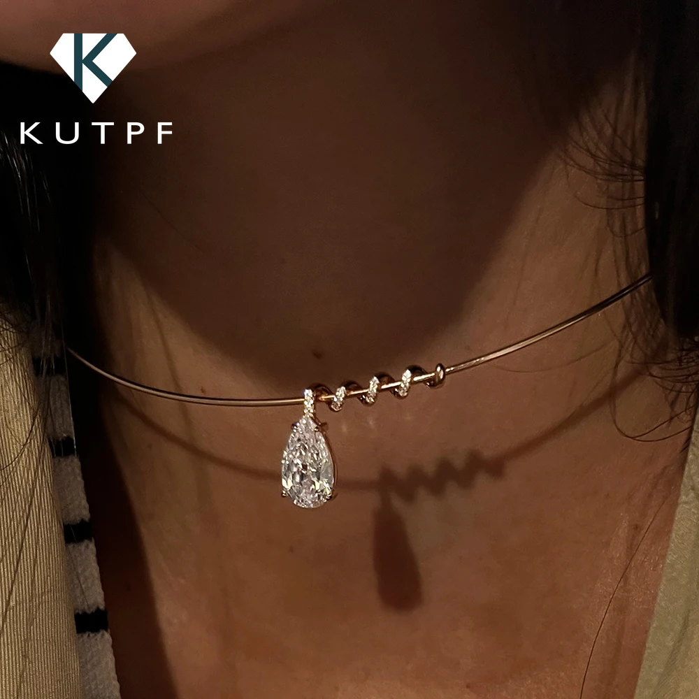 

Колье из муассанита с подвеской в виде змеи и капли воды, серебро 925 пробы, 3/5 карата, грушевидная огранка, лабораторный бриллиант, жесткий чокер для женщин