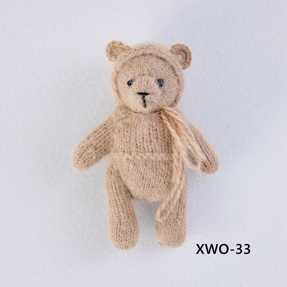 Handmade Knitted Bear Dolls Newborn Photography Props Adorable Mini Bear Crochet Animal Dolls Studio Newborn Photo Accessories