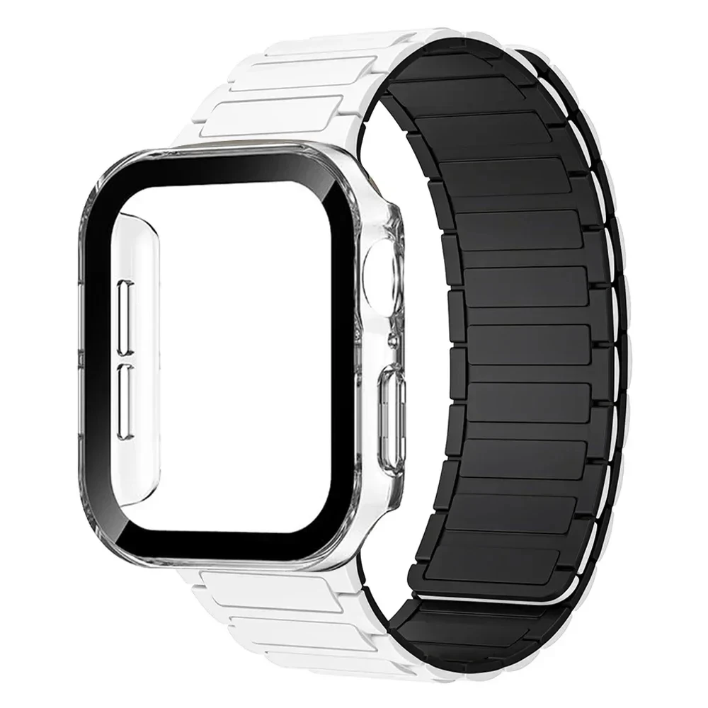 

Чехол + магнитный ремешок для Apple Watch Band 44 мм, 40 мм, 49 мм, 45 мм, 41 мм, 38 мм, силиконовый браслет iWatch Series 9 8 7 6 3 Se ultra 2 Band
