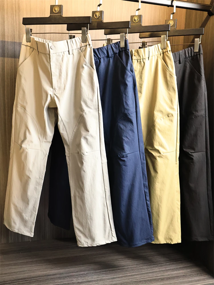 

Легкие водонепроницаемые мужские повседневные брюки для занятий спортом на открытом воздухе, прямые брюки с ножом, эластичная застежка-молния, средняя талия