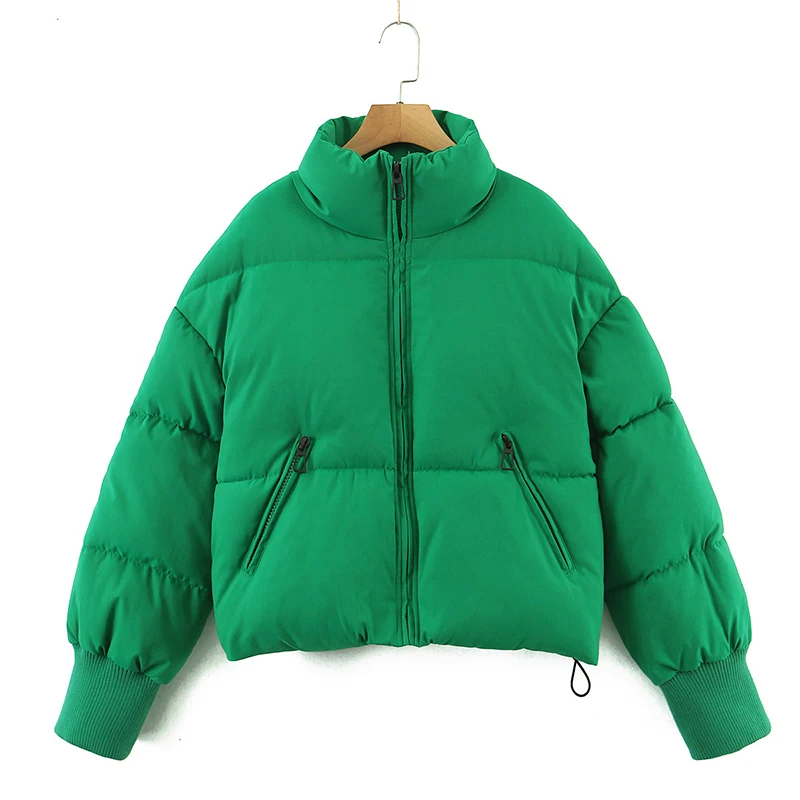 

10 Color Women's Winter Stand Collar Zip Puffer Jacket Baggy Short Padded Down Coats Cropped Puffer Long Sleeve Zip Coats