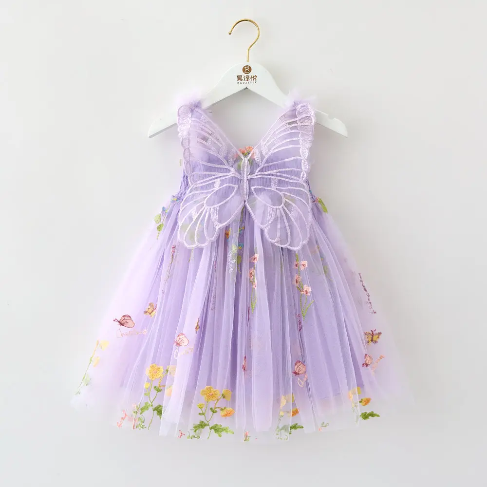 Cute Baby Girl Clothes Quality Flower Embroidery Mesh Three Dimensional Wings Baby Dress Sweet Baby Girl Dress Princess Frocks