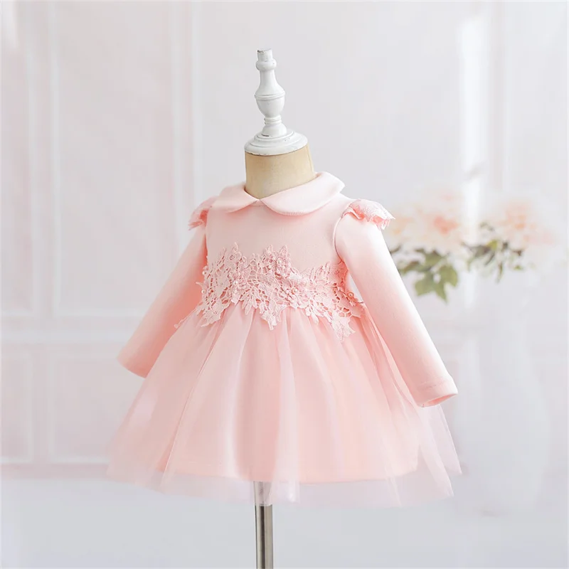 2024 Baby girl party cotton tulle Dress Baby autumn winter 1 year Birthday pure cotton long sleeve velvet fleece-lined Dress