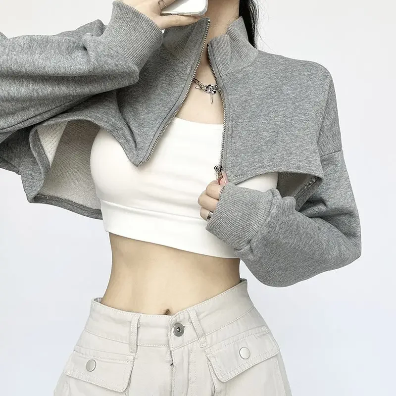 2023 mode Sexy Frauen Sport Kurze Jacke Casual Streetwear Solide Zip Langarm Crop Tops Mäntel Goth Weibliche Y2K Jacken