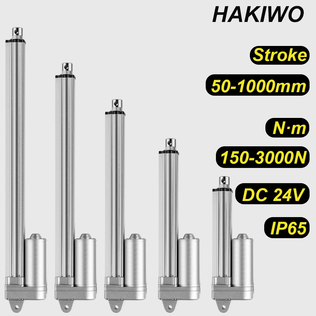 HAKIWO IP65 Waterproof Linear Actuator 24V 3000N 50mm 400mm 600mm 800mm 1000mm Stroke Solar Tracker Motorisation of Door 150mm/s