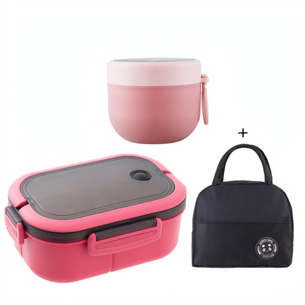 Portable Bento Lunch Box Double Layer Microwave Safe Food Container Divided Leakproof Storage Case For Daily Commute