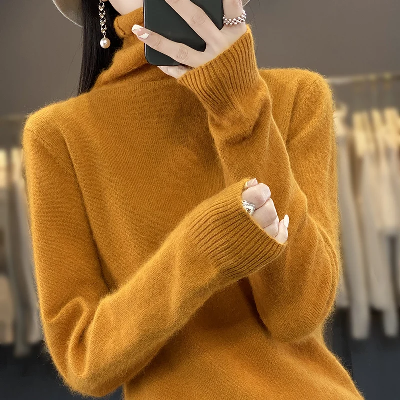 100% Pure Mink Cashmere Turtleneck Sweater For Women 2023 New Fall/Winter Pullover Sweater For Women Warm Thickened Sweater