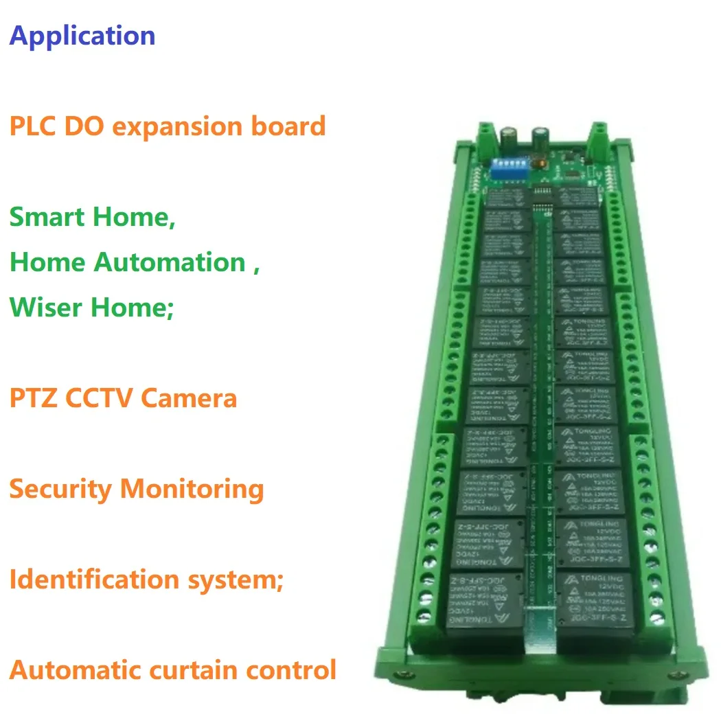 

10A NC COM NO Интерфейс вывода сухого контакта DIN35 C45 Rail Box UART Плата расширения ПЛК 24CH RS485 Релейный модуль Modbus RTU