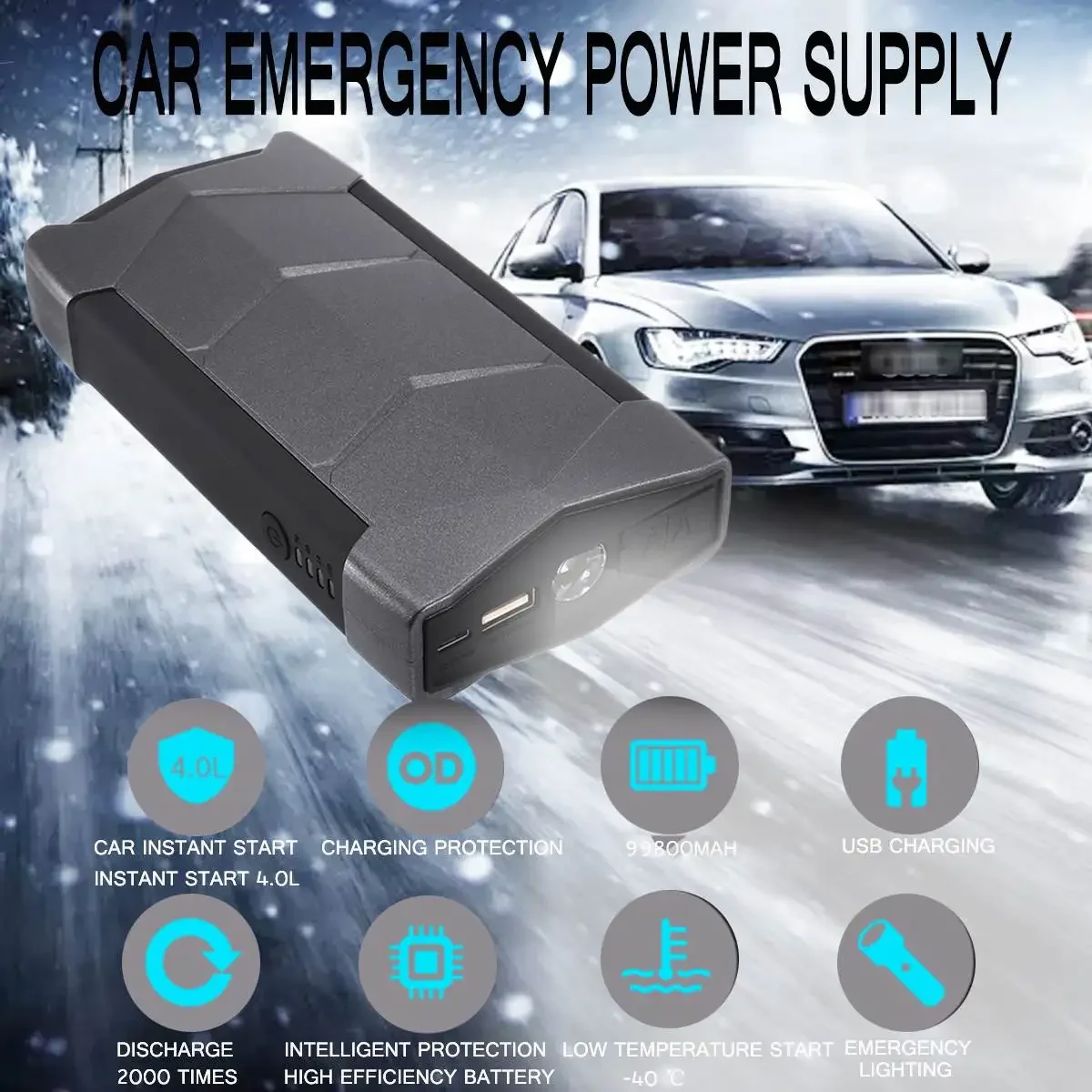 20000mAh 12V Portable Car Emergency Car Jump Starter Power Bank with LED Flashlight Emergency Booster Battery Starting Charger