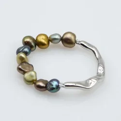 Colorful small baroque pearl ring irregular shape freshwater pearl girls small ring fashion jewelry