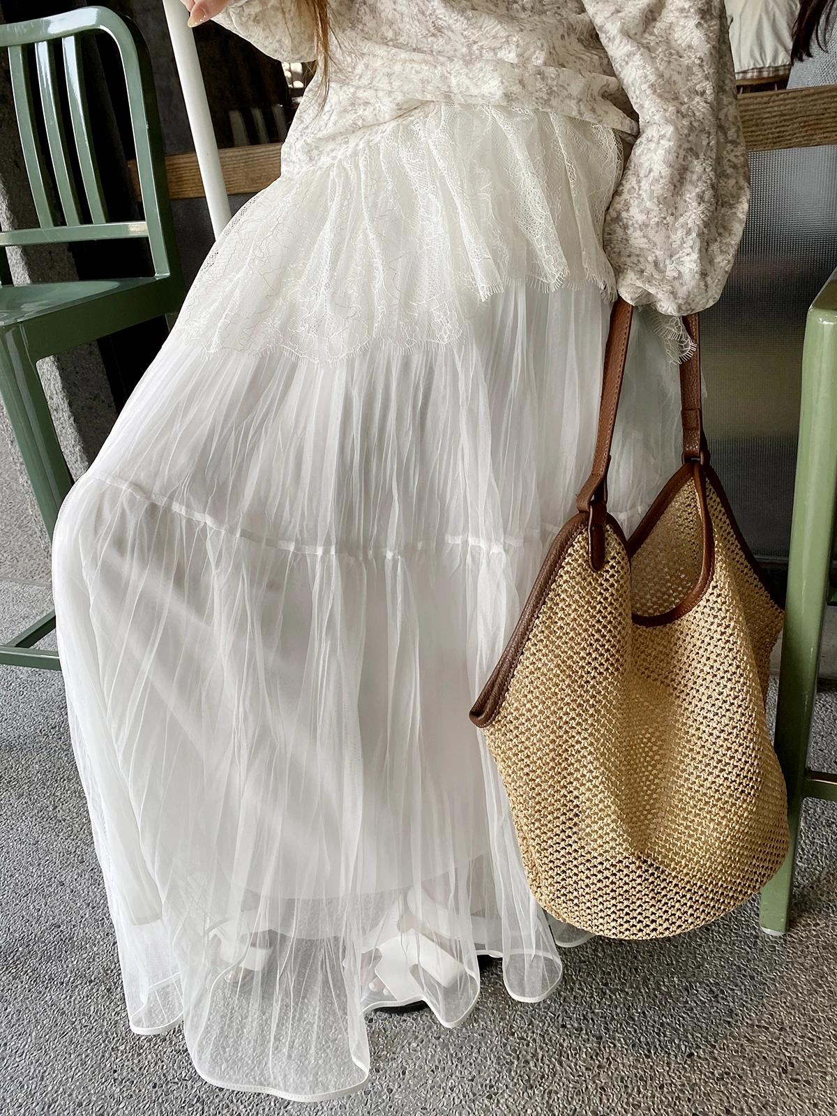 

Юбка FEELROOM из шифона и тюля с драпировкой, с завышенной талией, А-силуэт, миди, весна-лето, стройнящая, многоярусная, в корейском стиле