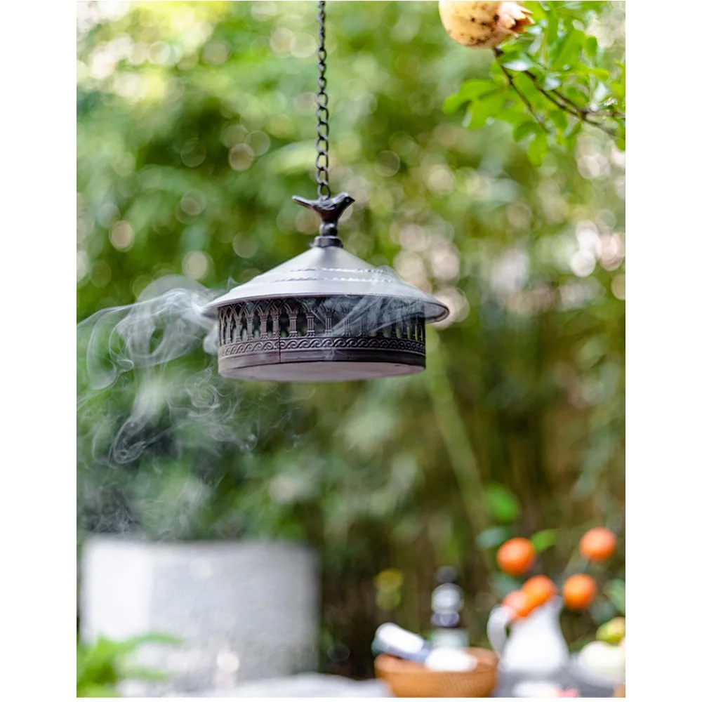 Outdoor Windproof Iron Hanging Mosquito Incense Holder Covered Anti-Smoke Incense Tray Home Garden Camping Repellent Burner