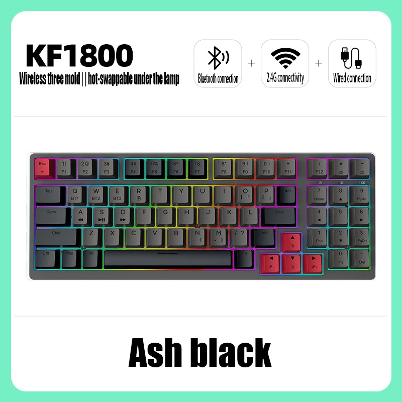 KF1800 Customized DIY Three-mode Bluetooth 68 Key Mechanical keyboard kit is hot Used For RGB Macro Driver Plug Of Shaft Seat