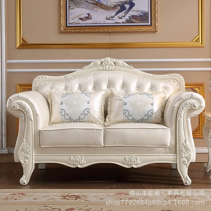 European leather sofa combination small apartment living room 123 fully equipped with solid wood light luxury first-layer