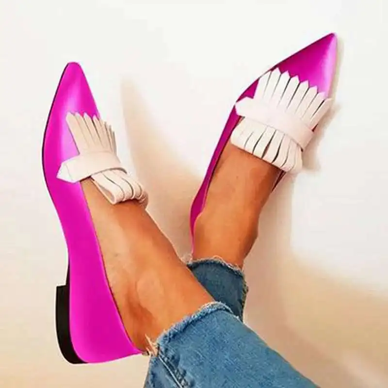 2022 Giày Nữ Giày Nữ Tua Rua Cho Nữ Giày Gót Thấp Mũi Nhọn Thuyền Giày Xuân Hè Nữ Mới Trơn Thoải Mái giày