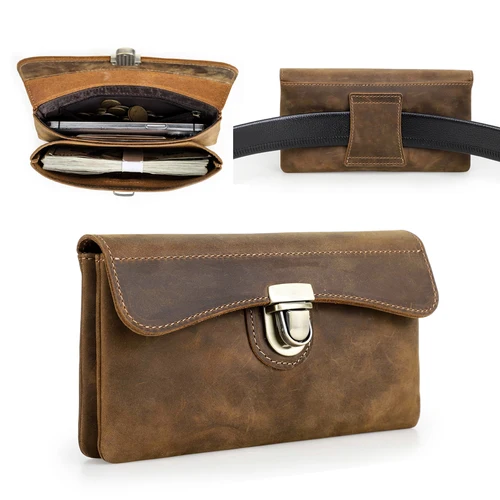 Imagen 2 del producto Riñoneras de cuero genuino de CONTACT'S para hombre, riñoneras masculinas de alta calidad, riñoneras con cinturón, riñoneras para hombre, bolso grande para teléfono de 6,9 pulgadas