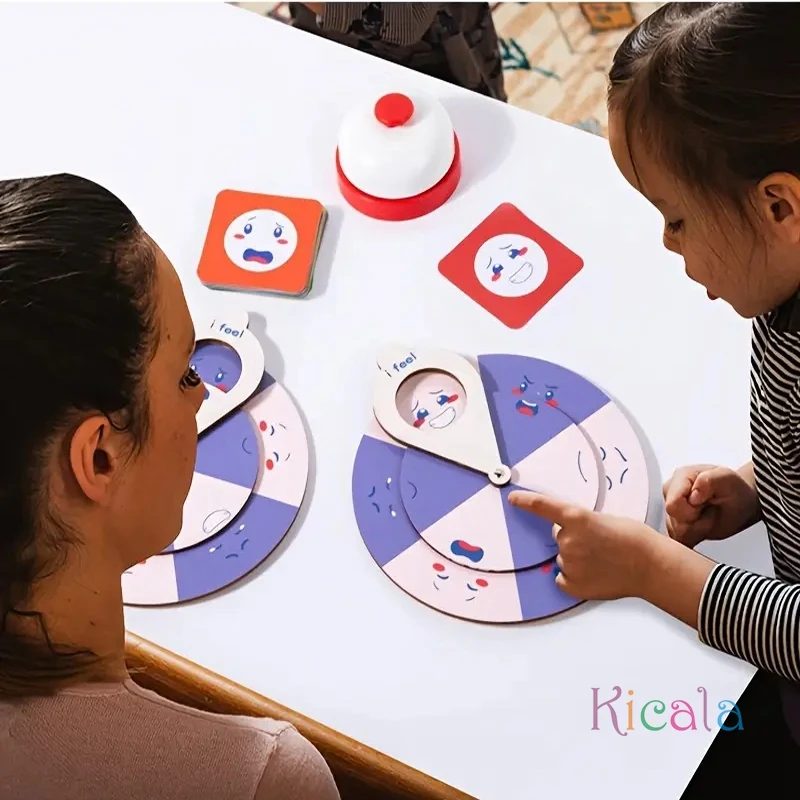Gioco educativo di abbinamento dell'espressione facciale Ruota di sensazione in legno Attività di apprendimento divertente Giochi da tavolo Giocattolo di apprendimento sociale emotivo