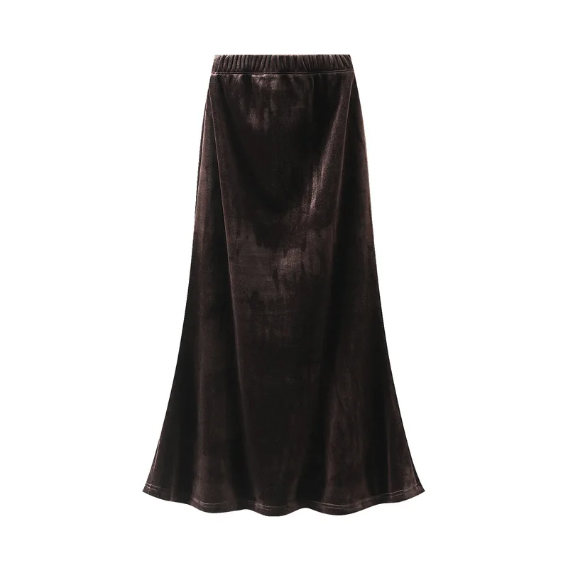 Thickened Velvet Half Skirt Autumn/Winter 2024 New High Waist, Hip Wrapping, Slimming, Medium to Long Fishtail Skirt