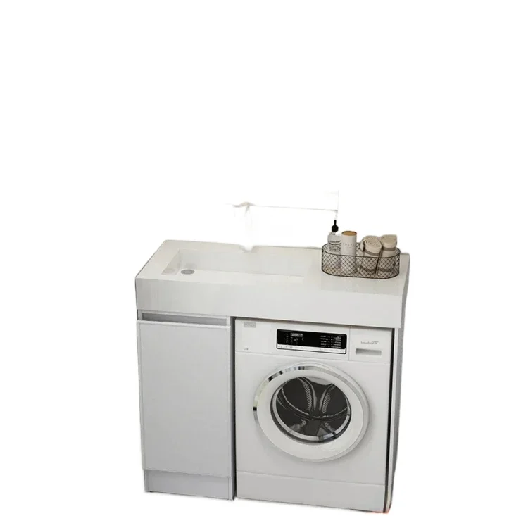 

Small apartment bathroom drum washing machine cabinet combination rock slab integrated washbasin