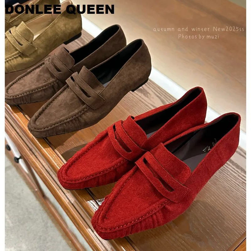 

Female Flats Shoes Women Slip On Loafer Autumn Fashion British Square Toe Brand Stringing Moccasin Casual Ballerinas Big Size 40