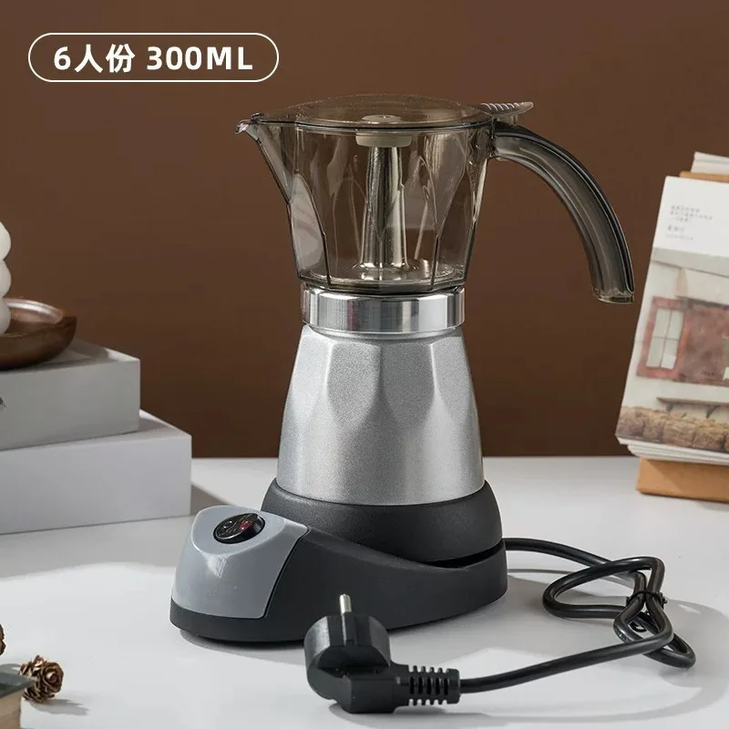 220V 300ml Aluminum Electric Mocha Pot Italian Style EU Plug-in Coffee Maker For Household Fast Convenient Electric Coffee Pot