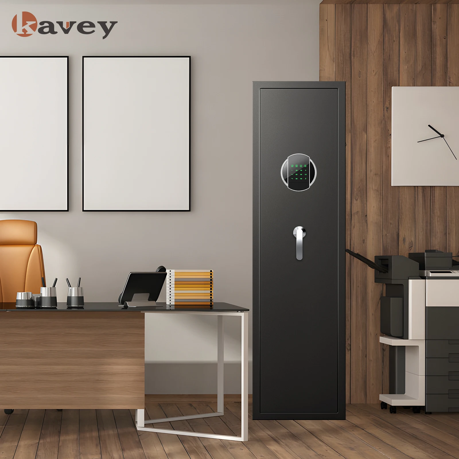 Kavey Quick Access 5 Rifle Gun Safe with Silent Mode and 2 Adjustable Shelves, Gun Cabinet with 3 Adjustable Gun Slots