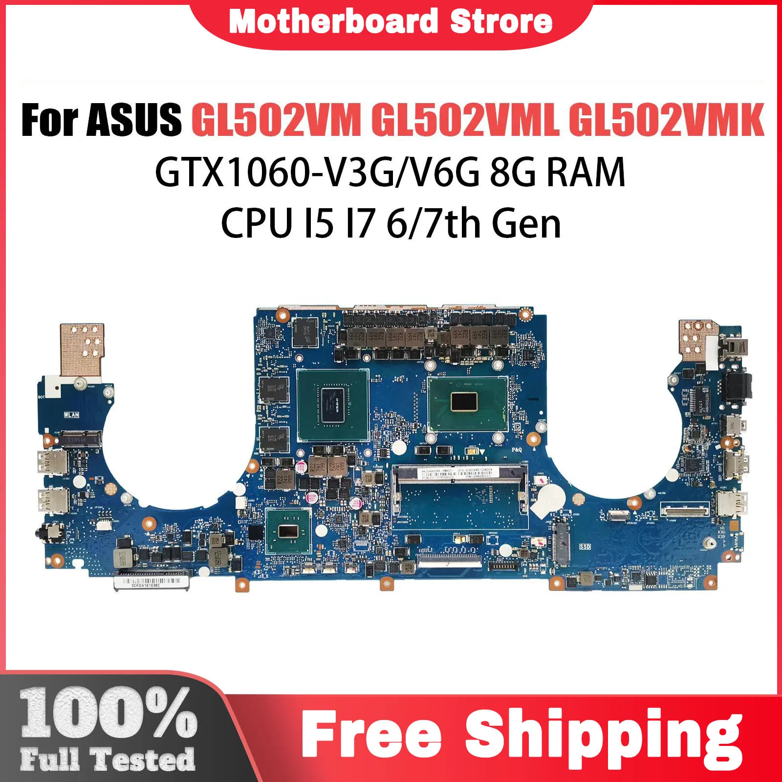 

Материнская плата для ноутбука ASUS FX502V FX502VD FX502VE CPU i3 i5 i7 8 ГБ 16 ГБ ОЗУ GTX1050 GTX1060 100% тестирование