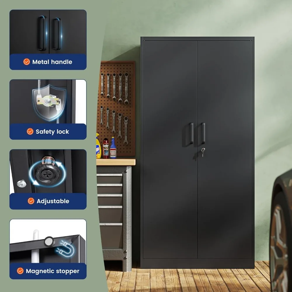 Yizosh 71 Metal Storage Cabinet with 2 Doors and 5 Adjustable Shelves - Secure Lockable File and Tool Storage