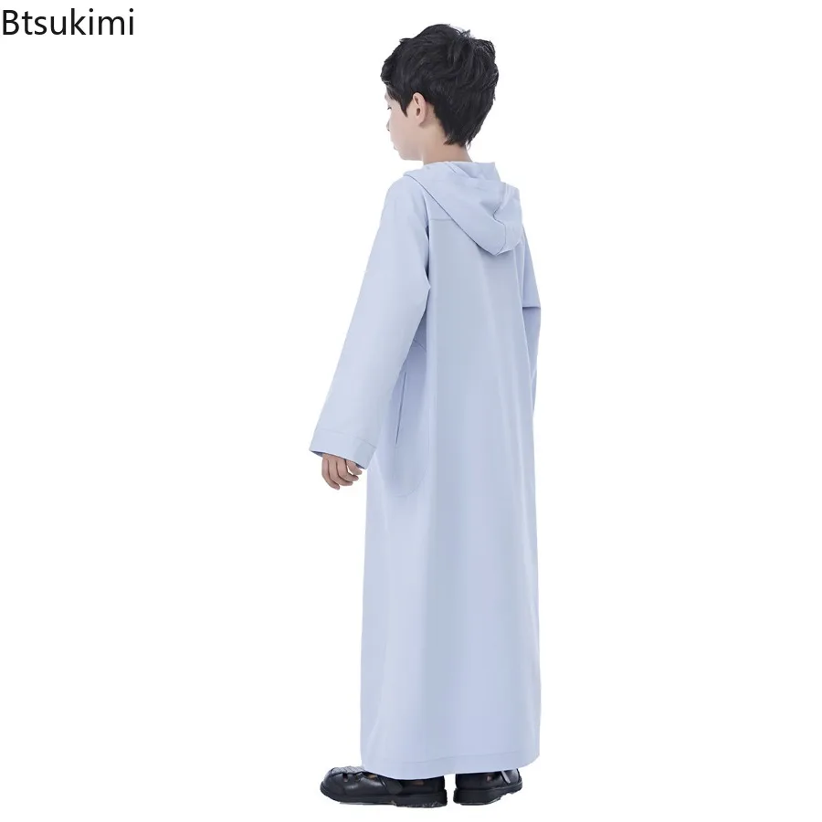 Ragazzi Medio Oriente Islam Manica Lunga Con Cappuccio Arabo Dubai Robe, Arabia Saudita Dubai Türkiye Casual Stile Etnico Thobe Abaya Abbigliamento