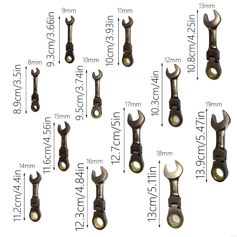 Chave catraca p0ue, cabeça flexível, junta dupla, chave catraca métrica longa, 8-19mm, chave extremidade aberta para