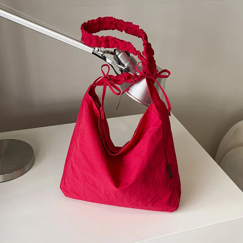 Custom Logo Foldable Nylon Shoulder Bag Women Pleated Strap Crossbody Tote Bag Large Capacity Casual Daily Shopping Sling Bag